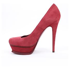 Saint Laurent-Saint Laurent Paris Burgundy Suede Palais 105 Platform Pumps Size 37.5 EU-Dark red