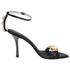 Dsquared2 Black Suede and Leather Embellished Ankle Strap Sandals in Size 36 Red