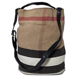 Burberry-BURBERRY Canvas Mega Check Medium Ashby Hobo Saddle Bag Brown/Beige-Brown,Beige