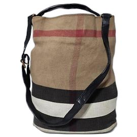 Burberry Canvas Mega Check Medium Ashby Hobo Saddle Bag Braun/Beige Braun Beige