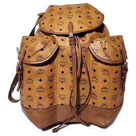 MCM Visetos Knapsack Heritage Double Pocket Backpack Brown