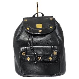 MCM Sac à dos en cuir vintage à cordon noir Noir