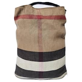 Burberry-BURBERRY Canvas Mega Check Medium Ashby Hobo Saddle Bag Brown/Beige-Beige,Camel