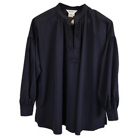 Max Mara Borneo Long-Sleeved Blouse Top in Navy Blue Wool Blue Navy blue