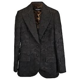 Dolce & Gabbana-Dolce & Gabbana Single-Breasted Floral Brocade Blazer in Black Polyester-Black
