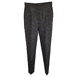 Dolce & Gabbana-Dolce & Gabbana Floral Brocade Slim Trouser Pants in Black Polyester-Black