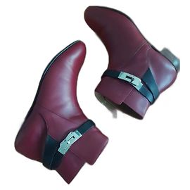 Hermès Neo ankle boots black and dark red leather Black Dark red