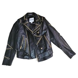 Moschino Black Leather Biker Jacket Black Golden