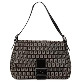 Fendi-Brown Fendi Zucchino Canvas Mamma Forever Shoulder Bag-Brown