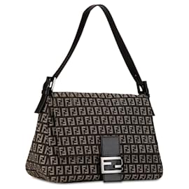 Fendi-Brown Fendi Zucchino Canvas Mamma Forever Shoulder Bag-Brown