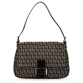 Fendi-Brown Fendi Zucchino Canvas Mamma Forever Shoulder Bag-Brown