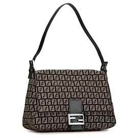 Fendi-Brown Fendi Zucchino Canvas Mamma Forever Shoulder Bag-Brown