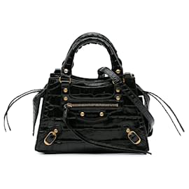 Balenciaga-Black Balenciaga Mini Croc Embossed Neo Classic City Satchel-Black