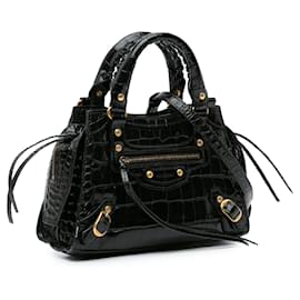 Balenciaga-Black Balenciaga Mini Croc Embossed Neo Classic City Satchel-Black