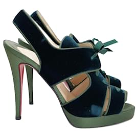 Christian Louboutin-Sandales à plateforme en velours vert avec lacets Christian Louboutin-Vert foncé