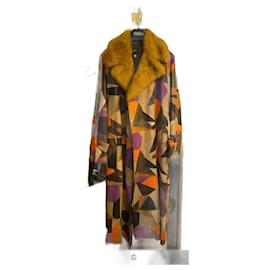 Versus Multicolored Patchwork Leather Coat with Fur Collar Multiple colors