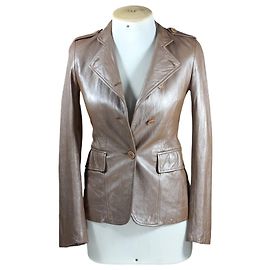 Theory Double Breasted Leather Jacket Bronze Bronze