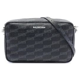 Balenciaga Black Medium BB Monogram Signature Camera Bag Black