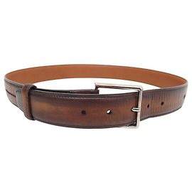 BERLUTI GASPARD GÜRTEL AUS BRAUNEM LEDER MIT NARBENMUSTER T90 + BEUTEL Braun