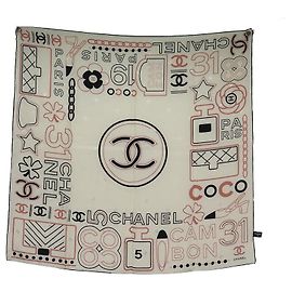 SCARF CHANEL LOGO CC 31 RUE CAMBON 90 CM SETA ECRU Crudo