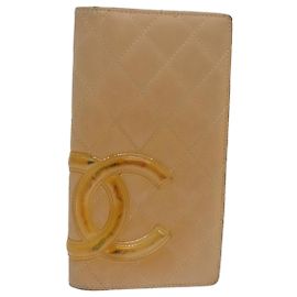 CHANEL Cambon Linha Matelassê Carteira Longa de Couro Bege CC Auth bs16763 Bege