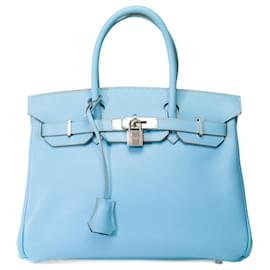 Hermès-Sac HERMES Birkin 30 en Cuir Bleu - 102089-Bleu