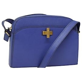 Céline-CELINE Shoulder Bag Leather Blue Gold Auth yk14239-Blue,Golden