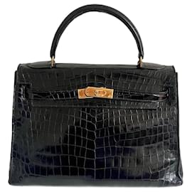 Hermès-Kelly 32 in black crocodile-Black