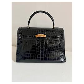 Hermès-Kelly 32 in black crocodile-Black