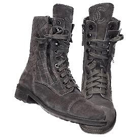 Bottes à lacets Combat CC Logo de Chanel Gris Gris anthracite