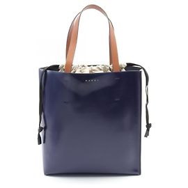 Bolsa Tote Pequena de Couro Marni Museo Azul