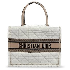 Dior Weißer Mittlerer Schaffell Cannage Tote Braun Weiß Beige