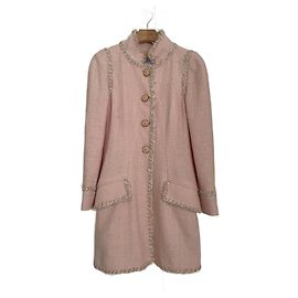 Casaco de tweed de algodão com gola alta e acabamento rosa Chanel 2013C, botão CC 36 Rosa