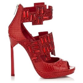 Bottines Jing en peau de serpent rouge Jimmy Choo Rouge