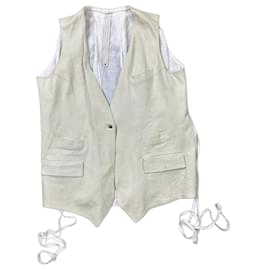 Autre Marque-Isaac Sellam early 00s White Lamb Leather and Linen Gilet.-White,Grey