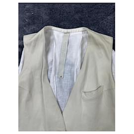 Autre Marque-Isaac Sellam early 00s White Lamb Leather and Linen Gilet.-White,Grey