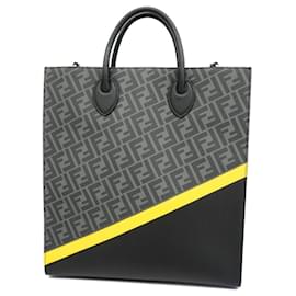 Fendi-Fendi Tote Bag Zucca Leather in Grey and Black-Brown,Black