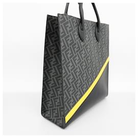 Fendi-Fendi Tote Bag Zucca Leather in Grey and Black-Brown,Black