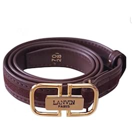 Cinto Lanvin de couro e camurça marrom com fivela dourada Marrom Dourado