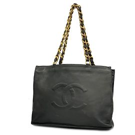 Bolsa tote de couro de cordeiro preto Chanel Preto