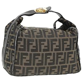 Fendi-FENDI Zucca Canvas Vanity Pouch Brown Black gold Auth 86935-Brown,Black,Golden