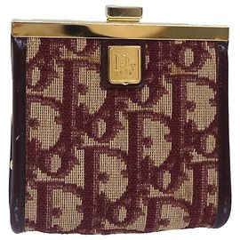 Bolsa de moedas em lona Trotter Christian Dior vermelha e dourada Auth bs16879 Vermelho Dourado