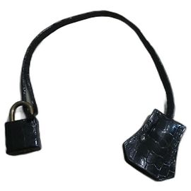 Hermès black crocodile leather bell and pull tab vintage circa 1970 Black