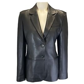 Frame Denim Blazer de cuero Femme Frame Black Negro