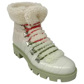 Christian Louboutin-Christian Louboutin Ivory Edelvizir Flat Alligator Embossed Calfskin and Shearling Boots-Cream