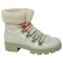 Christian Louboutin-Christian Louboutin Ivory Edelvizir Flat Alligator Embossed Calfskin and Shearling Boots-Cream