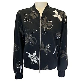 Giacca in cotone nera / argento con motivo floreale e zip frontale di Dries Van Noten Nero
