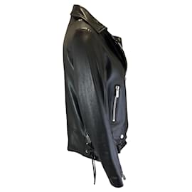 Autre Marque-Nour Hammour Black Lambskin Leather Moto Zip Jacket-Black