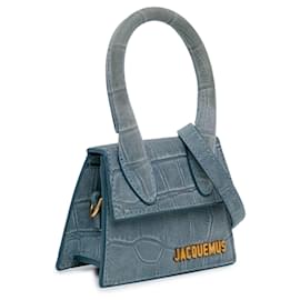 Jacquemus-Blue Jacquemus Mini Croc Embossed Suede Le Chiquito Satchel-Blue