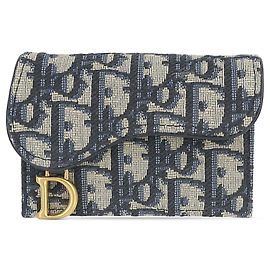 Blue Dior Oblique Canvas Saddle Card Holder Blue